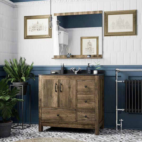 The Bath Co. Dalston 750 x 800mm Rustic Wood Bathroom Mirror with Shelf - Image 4