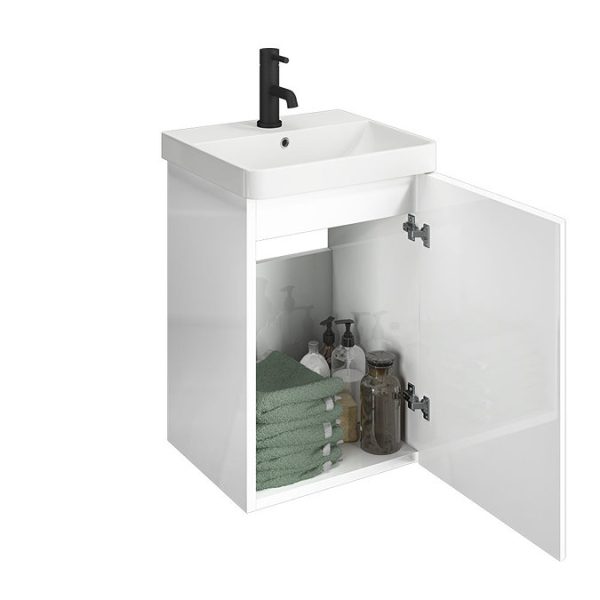 Cruze 400mm Curved Gloss White Wall Hung 1 Door Vanity Unit - Image 3