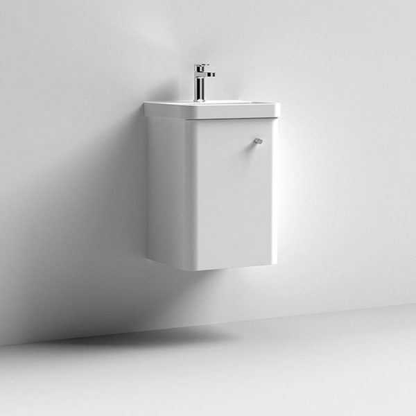 Cruze 400mm Curved Gloss White Wall Hung 1 Door Vanity Unit - Image 2