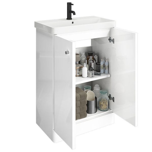 Cruze 600mm Curved Gloss White Vanity Unit - Image 4