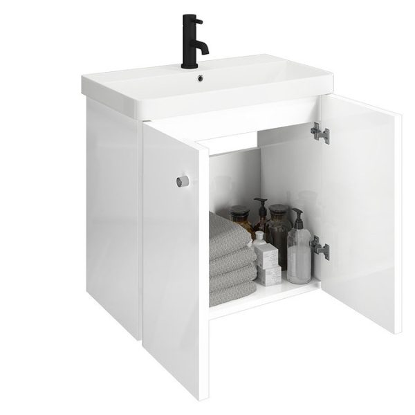 Cruze 600mm Curved Gloss White Wall Hung Vanity Unit - Image 3
