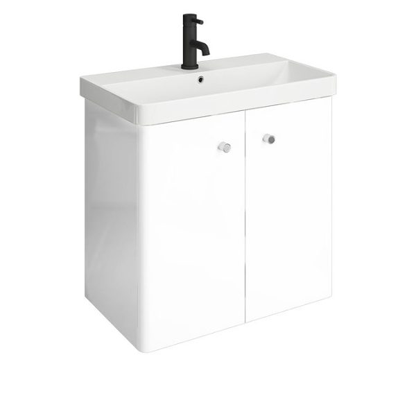 Cruze 600mm Curved Gloss White Wall Hung Vanity Unit - Image 4