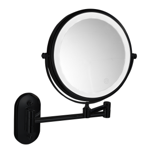 Cruze Round Illuminated Wall Mounted Cosmetic Mirror   Matt Black