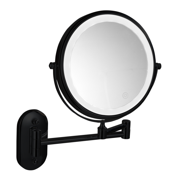 Cruze Round Illuminated Wall Mounted Cosmetic Mirror   Matt Black