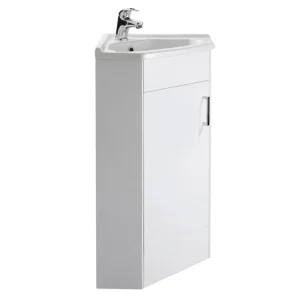 Nuie Floor Mounted Corner Vanity Unit   Gloss White   555mm with Chrome Handle