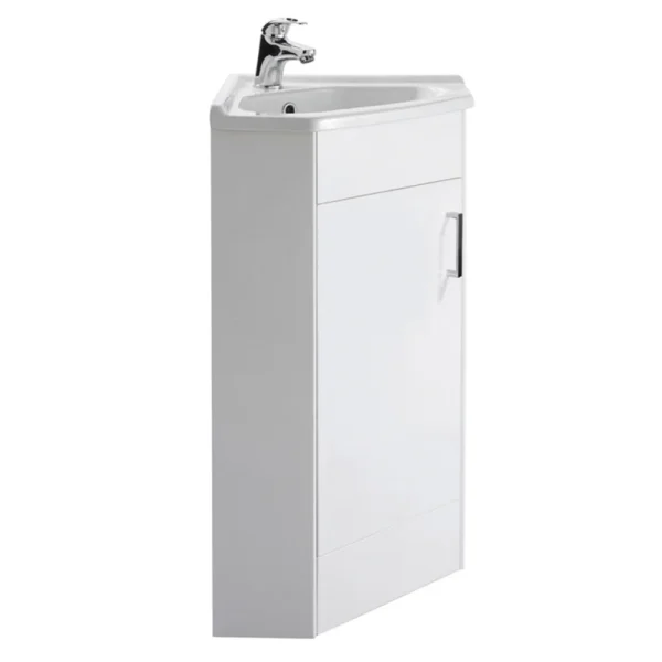 Nuie Floor Mounted Corner Vanity Unit   Gloss White   555mm with Chrome Handle