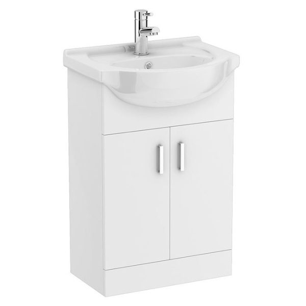 Cove White Gloss Double Basin Vanity + Drawer Combination Unit - Image 2