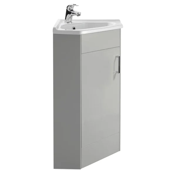 Cove Floor Mounted Corner Vanity Unit   Light Grey   555mm with Chrome Handle