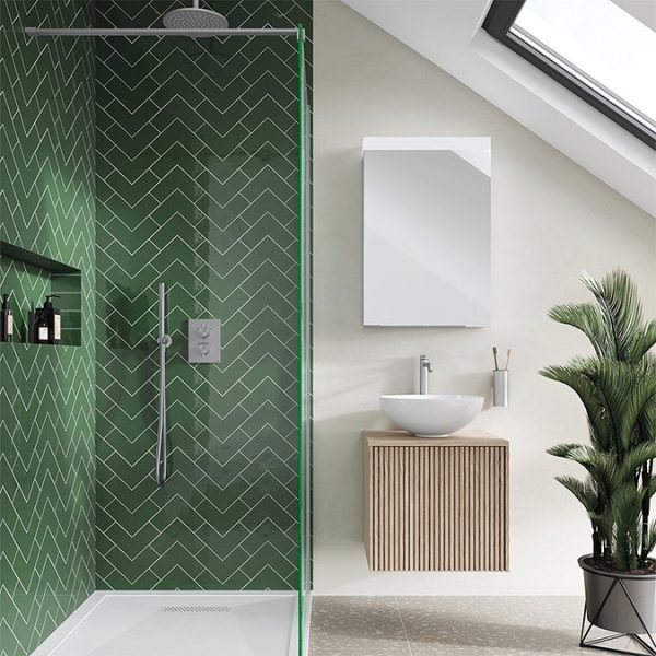 Crosswater Limit 500mm Oak Wall Hung Slatted Vanity Unit with Worktop - Image 2