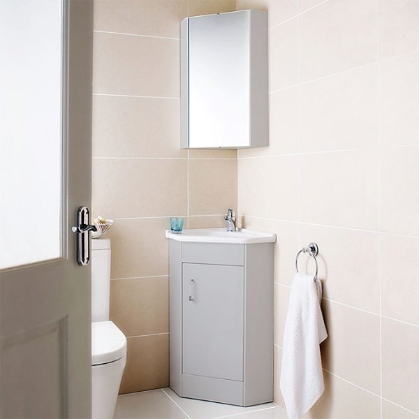 Cove Gloss Light Grey Corner Mirror Cabinet - Image 2