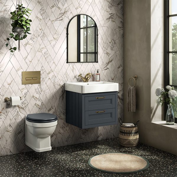 Chatsworth Traditional Graphite 560mm 2 Drawer Wall Hung Vanity with Antique Brass Handles - Image 2
