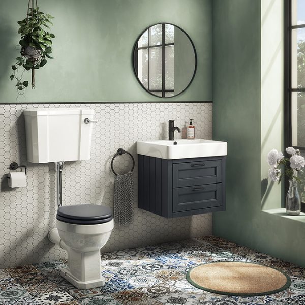 Chatsworth Traditional Graphite 560mm 2 Drawer Wall Hung Vanity with Matt Black Handles - Image 3