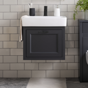 Chatsworth Traditional Graphite Wall Hung Vanity   560mm Wide with Matt Black Handle