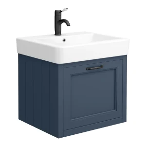 Chatsworth Traditional Blue Wall Hung Vanity   560mm Wide with Matt Black Handle