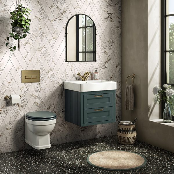 Chatsworth Traditional Green 560mm 2 Drawer Wall Hung Vanity - Image 2