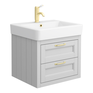 Chatsworth Grey Wall Hung 2 Drawer Vanity   560mm with Brushed Brass Handles