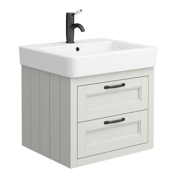 Chatsworth Traditional Grey 560mm 2 Drawer Wall Hung Vanity with Matt Black Handles - Image 5