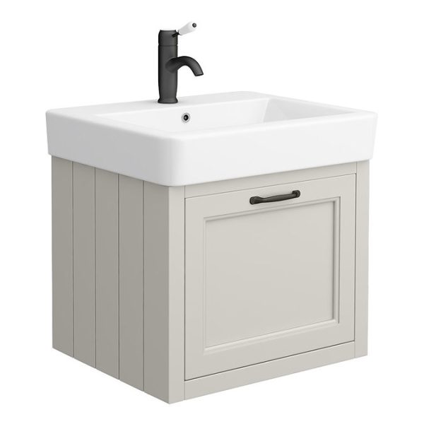 Chatsworth Traditional Grey Wall Hung Vanity   560mm Wide with Matt Black Handle - Image 3