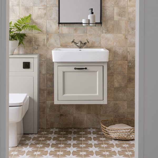 Chatsworth Traditional Grey Wall Hung Vanity   560mm Wide with Matt Black Handle - Image 4