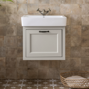 Chatsworth Traditional Grey Wall Hung Vanity   560mm Wide with Matt Black Handle