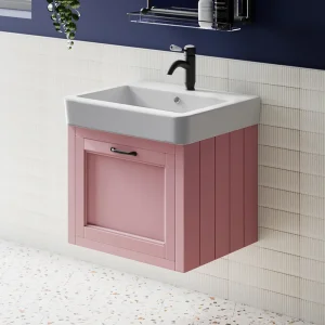 Chatsworth Traditional Dusky Pink Wall Hung Vanity   560mm Wide with Matt Black Handle