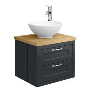 Chatsworth 545mm Graphite Wall Hung Countertop Vanity with Worktop, Round Basin & Chrome Handles