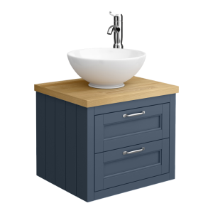 Chatsworth 545mm Blue Wall Hung Countertop Vanity with Worktop, Round Basin & Chrome Handles