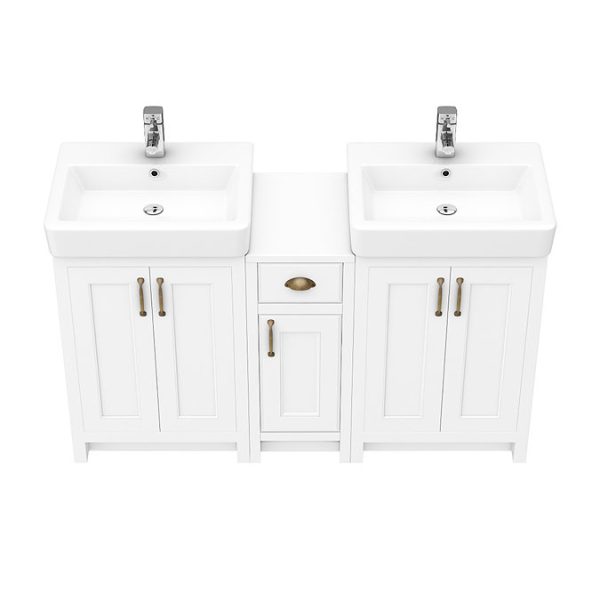 Chatsworth Traditional White Double Basin Vanity + Cupboard Combination Unit - Image 4