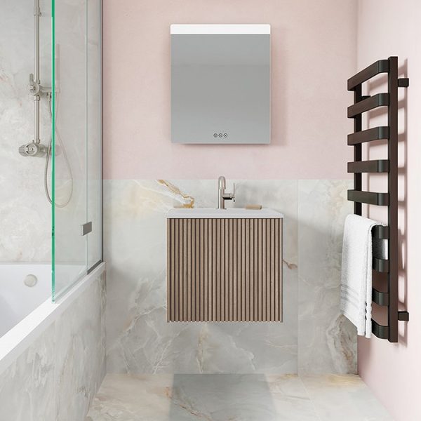 Crosswater Limit 500mm Oak Wall Hung Slatted Vanity Unit with Basin - Image 3