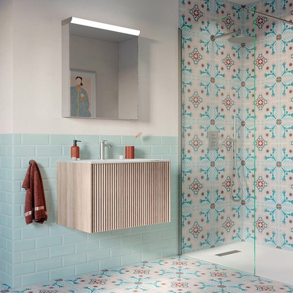 Crosswater Limit 700mm Oak Wall Hung Slatted Vanity Unit with Basin - Image 3