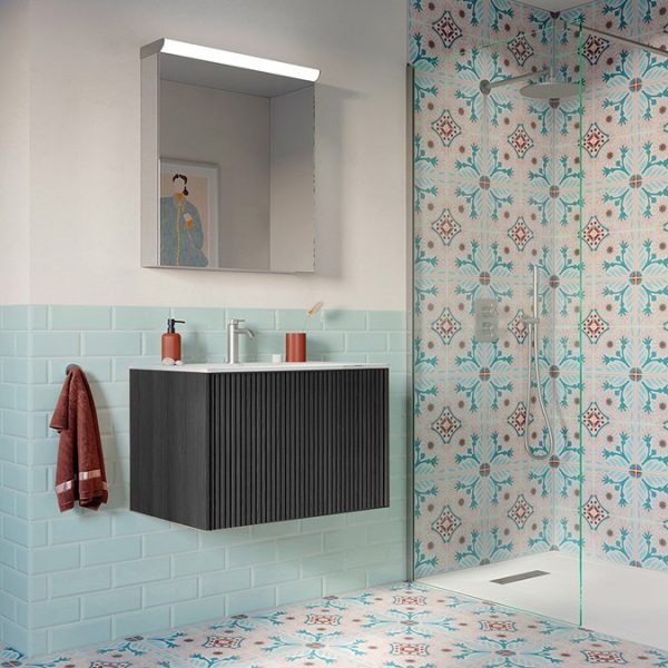 Crosswater Limit 700mm Steelwood Wall Hung Slatted Vanity Unit with Basin - Image 3