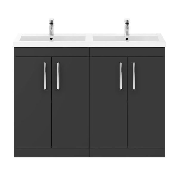 Brooklyn 1205mm Gloss Grey Double Basin Vanity Unit - Image 3