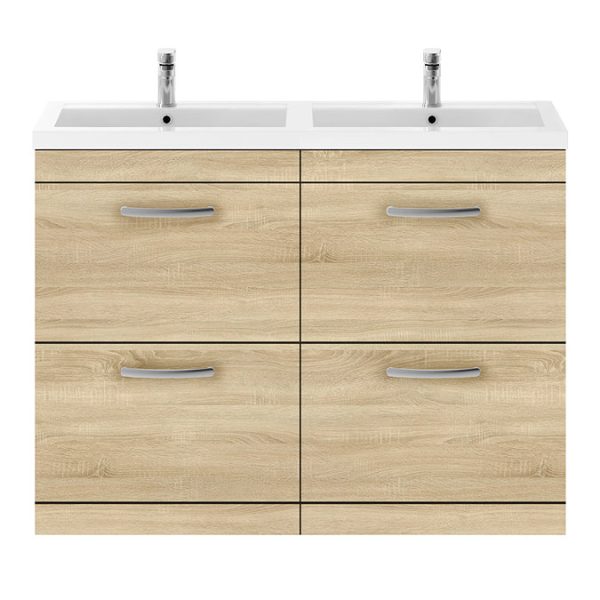 Brooklyn 1205mm Natural Oak Double Basin 4 Drawer Vanity Unit - Image 3