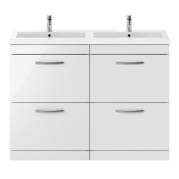 Brooklyn 1205mm Gloss White Double Basin 4 Drawer Vanity Unit - Image 2