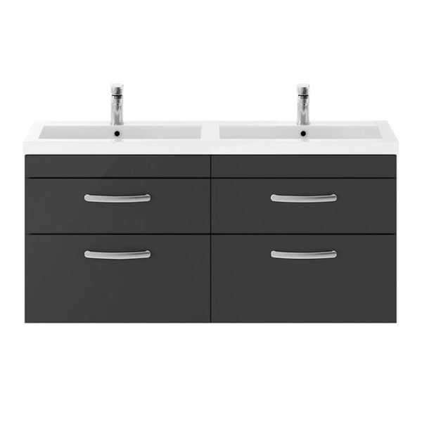 Brooklyn 1205mm Gloss Grey Wall Hung Double Basin Vanity Unit - Image 3