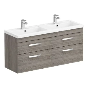 Brooklyn 1205mm Grey Avola Wall Hung Double Basin Vanity Unit