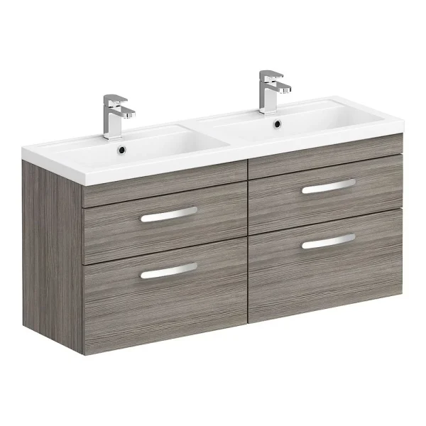 Brooklyn 1205mm Grey Avola Wall Hung Double Basin Vanity Unit