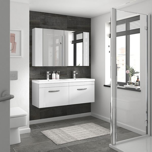 Brooklyn 1205mm Gloss White Wall Hung 2 Drawer Double Basin Vanity Unit - Image 4