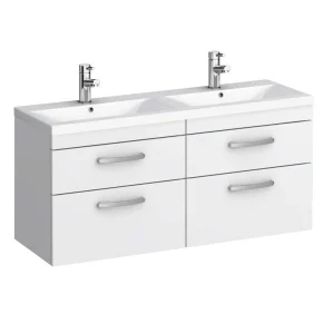 Brooklyn Wall Hung Vanity Unit (Gloss White with 1205mm Poly Marble Double Bowl Basin)