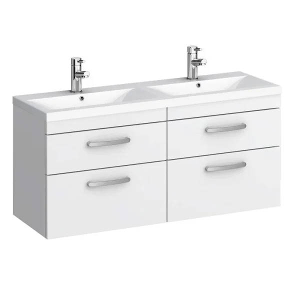Brooklyn Wall Hung Vanity Unit (Gloss White with 1205mm Poly Marble Double Bowl Basin)