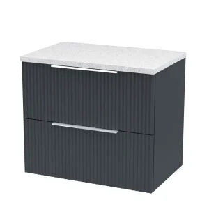 Venice Fluted 600mm Anthracite Vanity Unit   Wall Hung 2 Drawer Unit with White Worktop & Chrome Handles