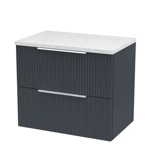 Venice Fluted 600mm Anthracite Vanity Unit   Wall Hung 2 Drawer Unit with White Worktop & Chrome Handles
