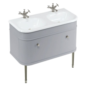 Burlington Chalfont 1000mm Classic Grey Single Drawer Double Basin Unit with Brushed Nickel Handles