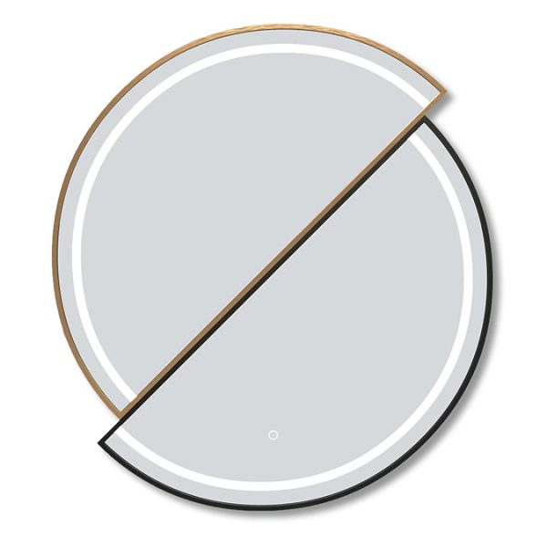 Duet Matt Black & Brushed Brass 800mm Split Circular LED Mirror with Demister, Touch Control & Colour Changing Light - Image 3
