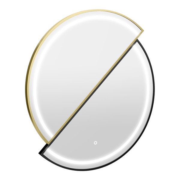 Duet Matt Black & Brushed Brass 800mm Split Circular LED Mirror with Demister, Touch Control & Colour Changing Light - Image 5