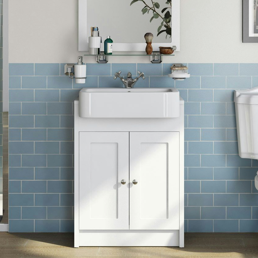 Orchard Dulwich Matt White 600mm Floor Standing Vanity Unit with Semi Recessed Basin