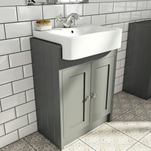 Orchard Dulwich Stone Grey 600mm Floor Standing Vanity Unit with Semi Recessed Basin
