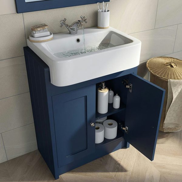 Orchard Dulwich Navy 600mm Floor standing Vanity Unit with Semi Recessed Basin - Image 3