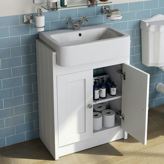 Orchard Dulwich Matt White 600mm Floor Standing Vanity Unit with Semi Recessed Basin - Image 6