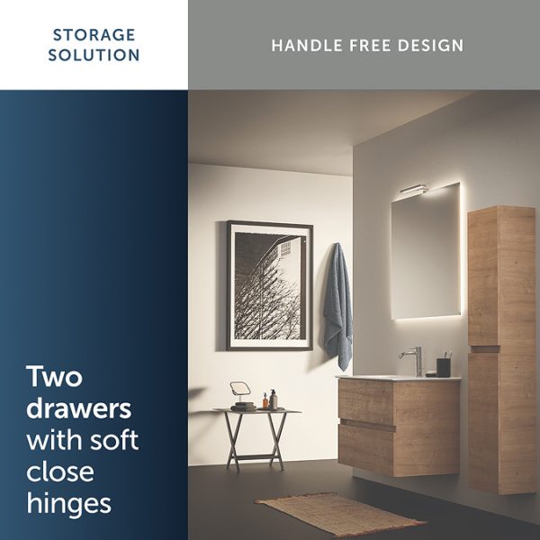 Ideal Standard Eurovit+ 70cm Wall Hung 2 Drawer Vanity Unit with Basin   Natural Oak - Image 2